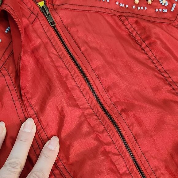 VTG Nylon 90's Beaded Red & Turquoise Track Suit Set - Picture 8 of 13